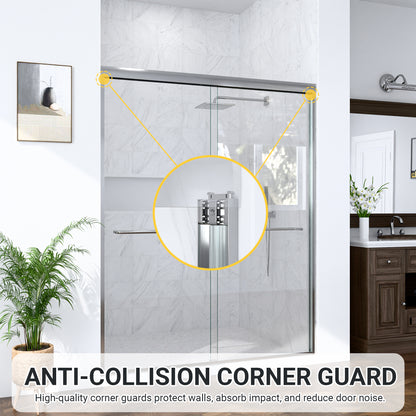 (NEW) 56"-60"W*72" H Semi-Frameless Double Sliding Shower Door, Bypass Shower Door, 1/4" (6mm) Thick SGCC Tempered Glass Door, Chrome image 8