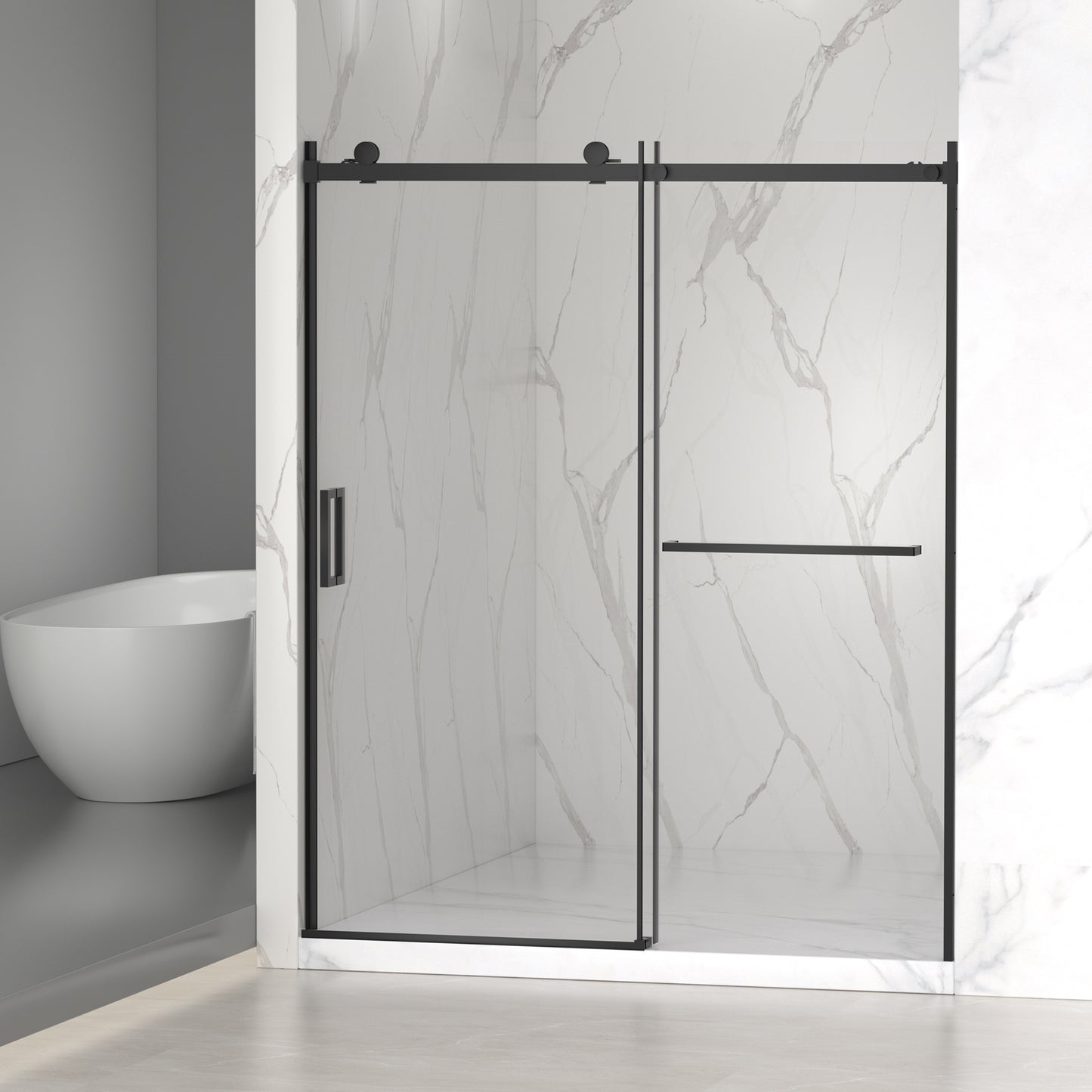 56-60" W × 72" H Frameless Sliding Shower Door,Waterproof Glass Shower Door with Upper Soft Closing System, 5/16" (8mm) Tempered Glass,Double Side Easy Clean Coat,Matte Black image 1