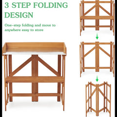 Folding Potting Bench - Solid Wood Garden Workbench for Horticulture