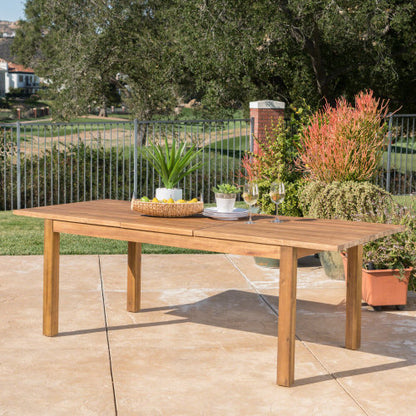 Extendable Acacia Wood Outdoor Dining Table, Teak Finish Rectangular Patio Expandable Table, Weather Resistant Slatted Top for Backyard Garden Porch, Adjustable Length 65.75"-85.43" image 1