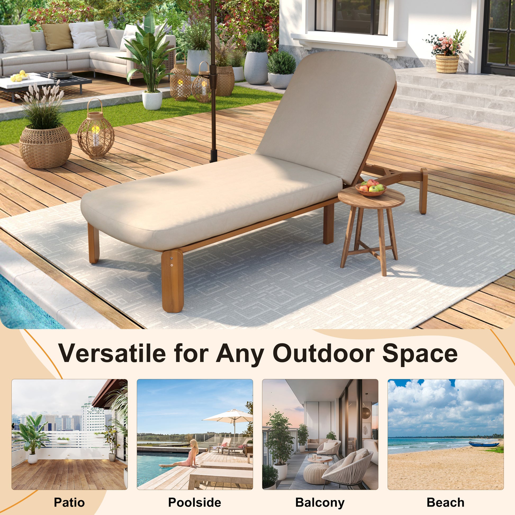 Outdoor Chaise Lounge Adjustable Patio Chaise Outdoor Reclining Chair Pool Lounge Chair with Adjustable Backrest for Patio, Poolside or Beach, Brown image 11