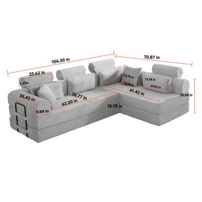 L shape Modular Sectional Sofa, Compressed Sectional Sofa Modern Minimalist Style Corduroy Couch,Unfold into a bed, Bedroom, Comfy Compressed Sofa Couch Space-Efficient Design(Brown) image 9