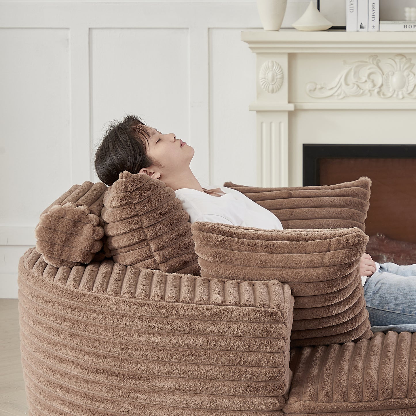 55'L Corduroy Sponge single sofa,No Assembly Required,Fluffy Modern Sleeper Chair for Living room, Bedroom, Lounge and Projection Room(Not a swivel chair.) image 2