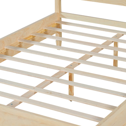 Queen Size Wood Platform Bed Frame with Classic Panel Headboard, Wooden Slats Support, No Box Spring Needed, Easy Assembly, Natural image 12