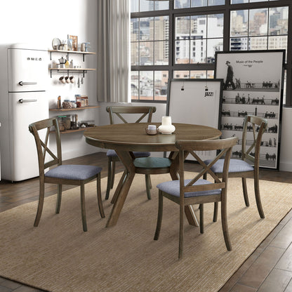 47.24''Round Rubber Wood Dining Table for 4-6 with Wooden Trestle Pedestal Base,Modern Kitchen Wooden Table Dinner Table for Dining Room, Living Room,Oak(1Table) image 5