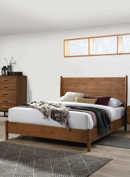 Walnut Color Panel Headboard 3pc Bedroom Set Queen Size Bed 2x Nightstands Wooden Mid-Century Modern Style image 8