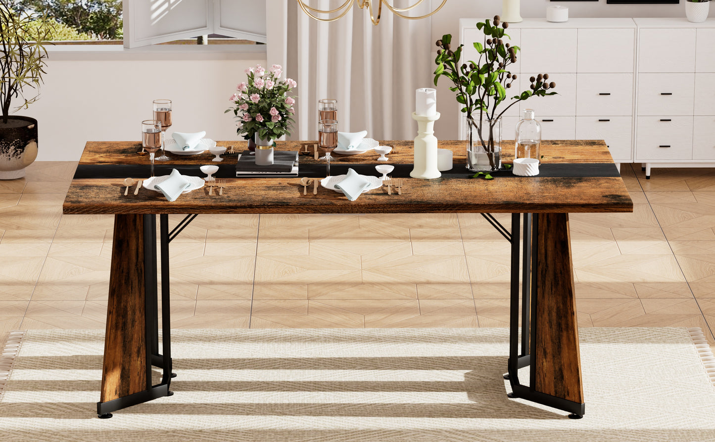 70.9"Rectangular Large Dining Table, Waterproof Large Desk for 8 People, Deluxe Family Dining Table with Adjustable Legs for Kitchen,Living Room,Office, Rustic Brown,70.9''W x 35.4''D x 30.3''H image 6