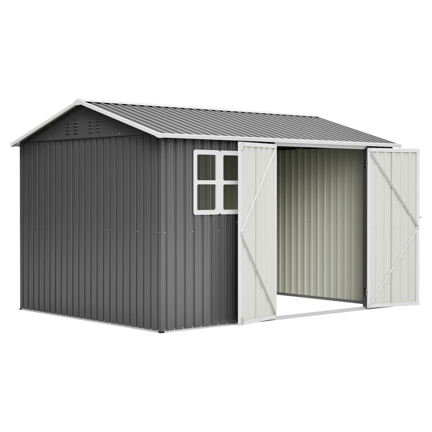 10'x8' Oversized Steel Storage Shed with Window, Lockable Doors & Sloped Roof, Heavy Duty Outdoor Tool Shed for Garden, Patio, Backyard, Lawn - Dark Gray image 10