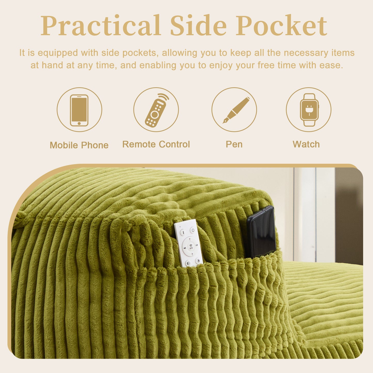 Big Bean Bag Chair for Adults,Lounger Large Bean Bag Sofa, Memory Foam Filled Beanbag Chair for Living Room, Bedroom, Balcony,Comfy Corduroy Bean Bag Chair with ottoman,Ergonomic Support & Premium Com image 2