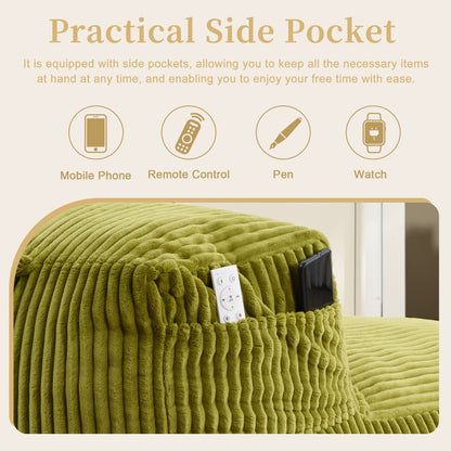 Big Bean Bag Chair for Adults,Lounger Large Bean Bag Sofa, Memory Foam Filled Beanbag Chair for Living Room, Bedroom, Balcony,Comfy Corduroy Bean Bag Chair with ottoman,Ergonomic Support & Premium Com image 2