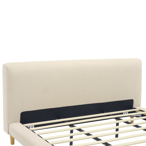 Beige Chunky Headboard Bed Frame, Solid Rubberwood Legs, Cal-King, 800lbs Capacity image 9