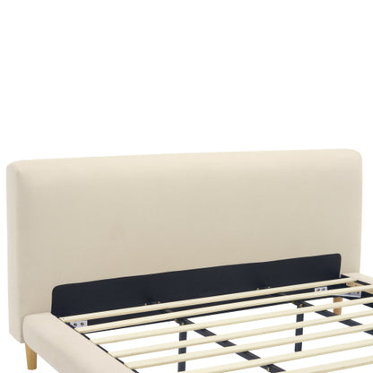 Beige Chunky Headboard Bed Frame, Solid Rubberwood Legs, Cal-King, 800lbs Capacity image 9