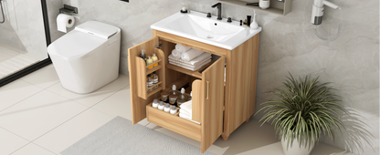30" Bathroom Vanity with Sink Combo, Multi-functional Bathroom Cabinet with Doors and Drawer, MDF Board, Natural(Old SKU:WF319484AAG) image 3