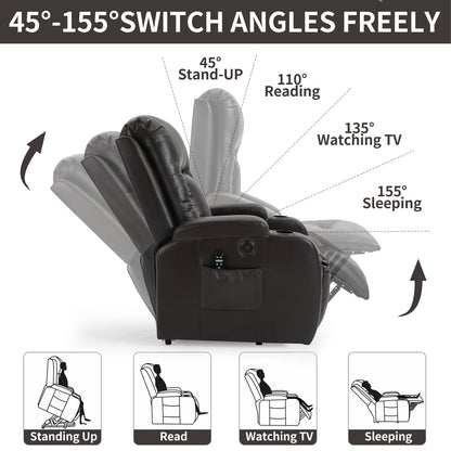 Infinite Position Up to 350 LBS Power Lift Recliner Chair for Elderly, Heavy Duty Motion Mechanism with 8-Point Vibration Massage and Lumbar Heating, USB Charging Port, Cup Holders, Brown image 6