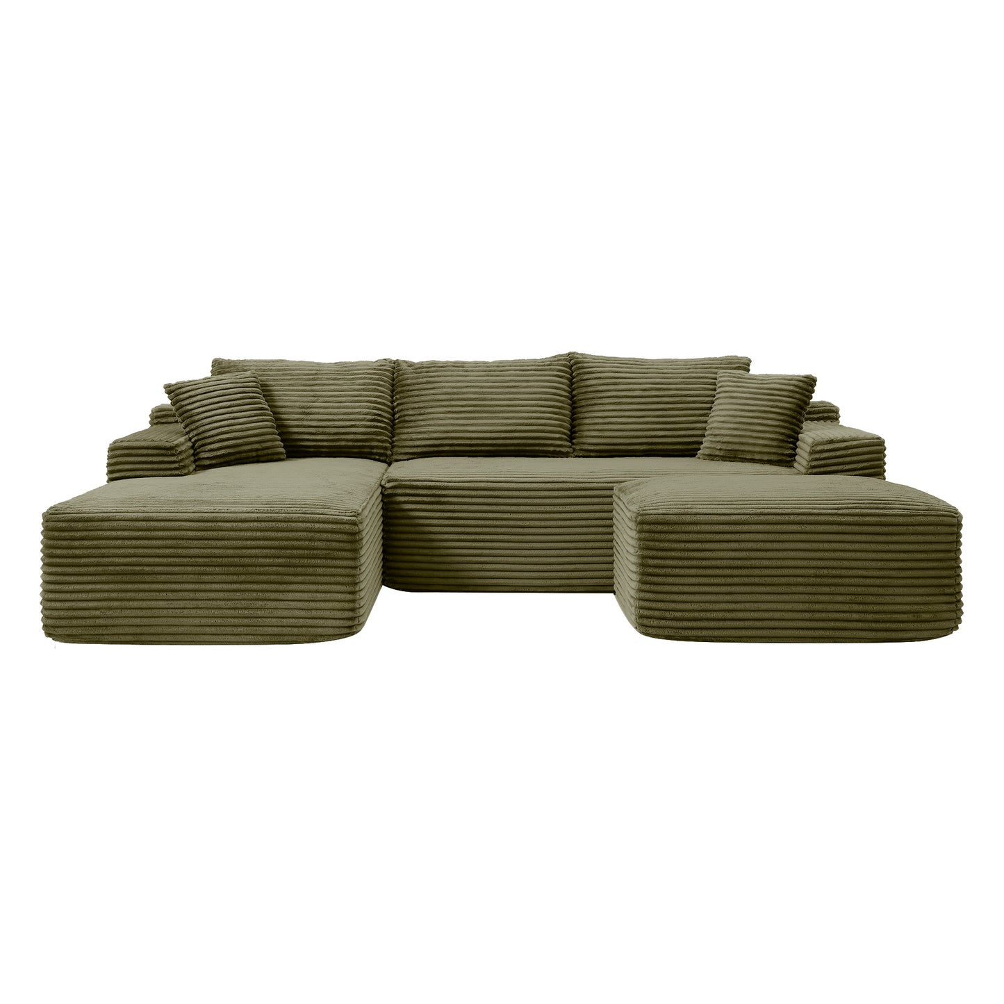 Corduroy Ottoman, Upholstered Cloud Ottoman for Boneless Couch in A Box, Compressed Memory Foam Footrest No Assembly Require,Green image 3