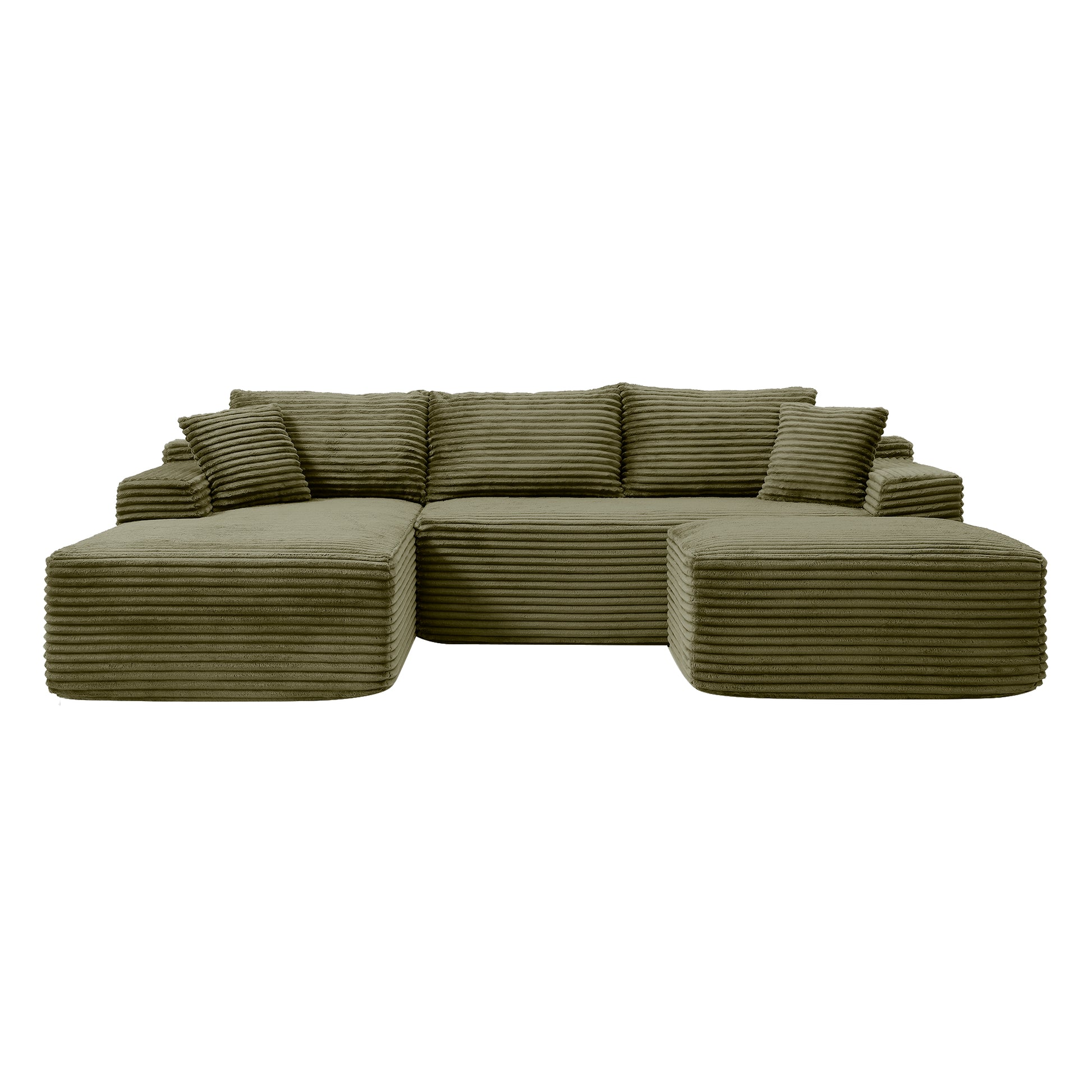 Corduroy Ottoman, Upholstered Cloud Ottoman for Boneless Couch in A Box, Compressed Memory Foam Footrest No Assembly Require,Green image 3