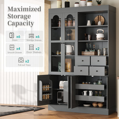 [Assembly Video Provided] TOPMAX 47.2x15.7x75inch Freestanding Buffet with Hutch, Tall Kitchen Pantry Cabinet with 4 Drawers, Door Shelves and Pull-out Trays for Dining room, Living Room, Gray image 7