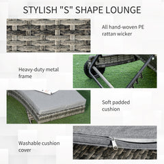 Outsunny Chaise Lounge Pool Chair, Outdoor PE Rattan Cushioned Patio Sun Lounger w/ 5-Level Adjustable Backrest & Wheels for Easy Movement, Wicker, Mixed Gray