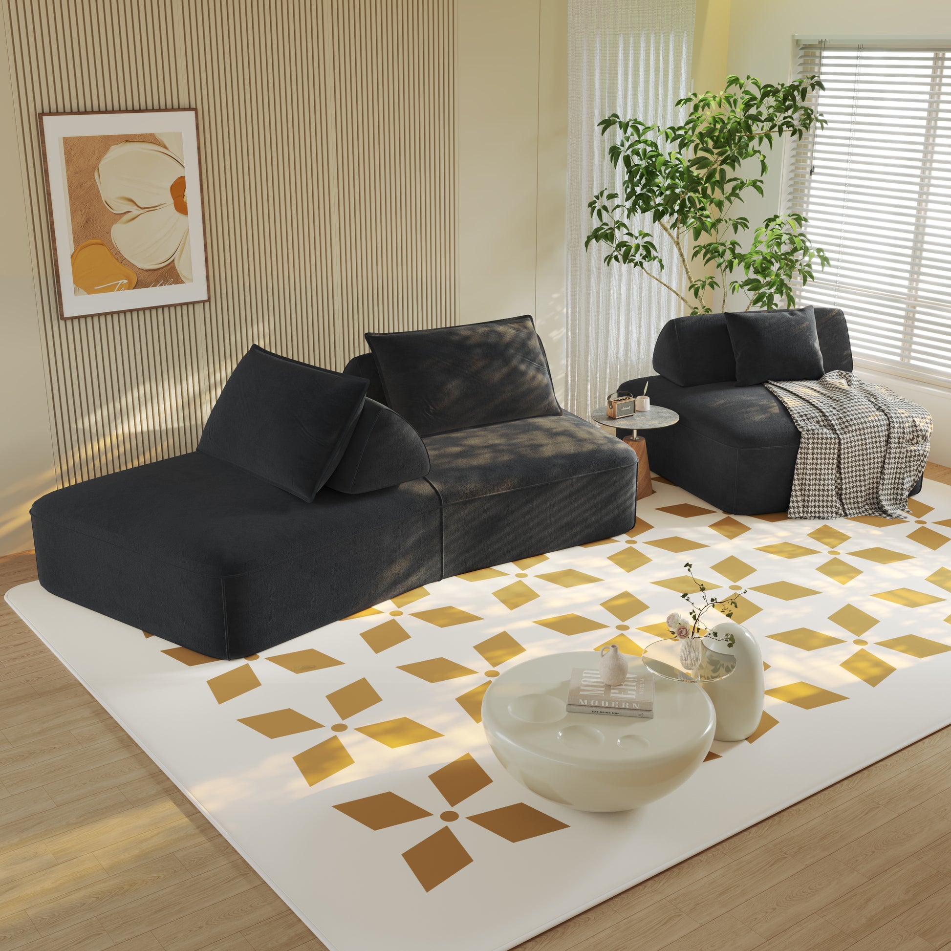 139" Modern Light Luxury Oversized Modular Sectional Sofa Set,DIY Upholstered Fluffy Chenille Sofa with Removable Backrests and Soft Pillows,Deep Seat Couch & Sofa Bed for Living Room,Office,Dark Grey image 10