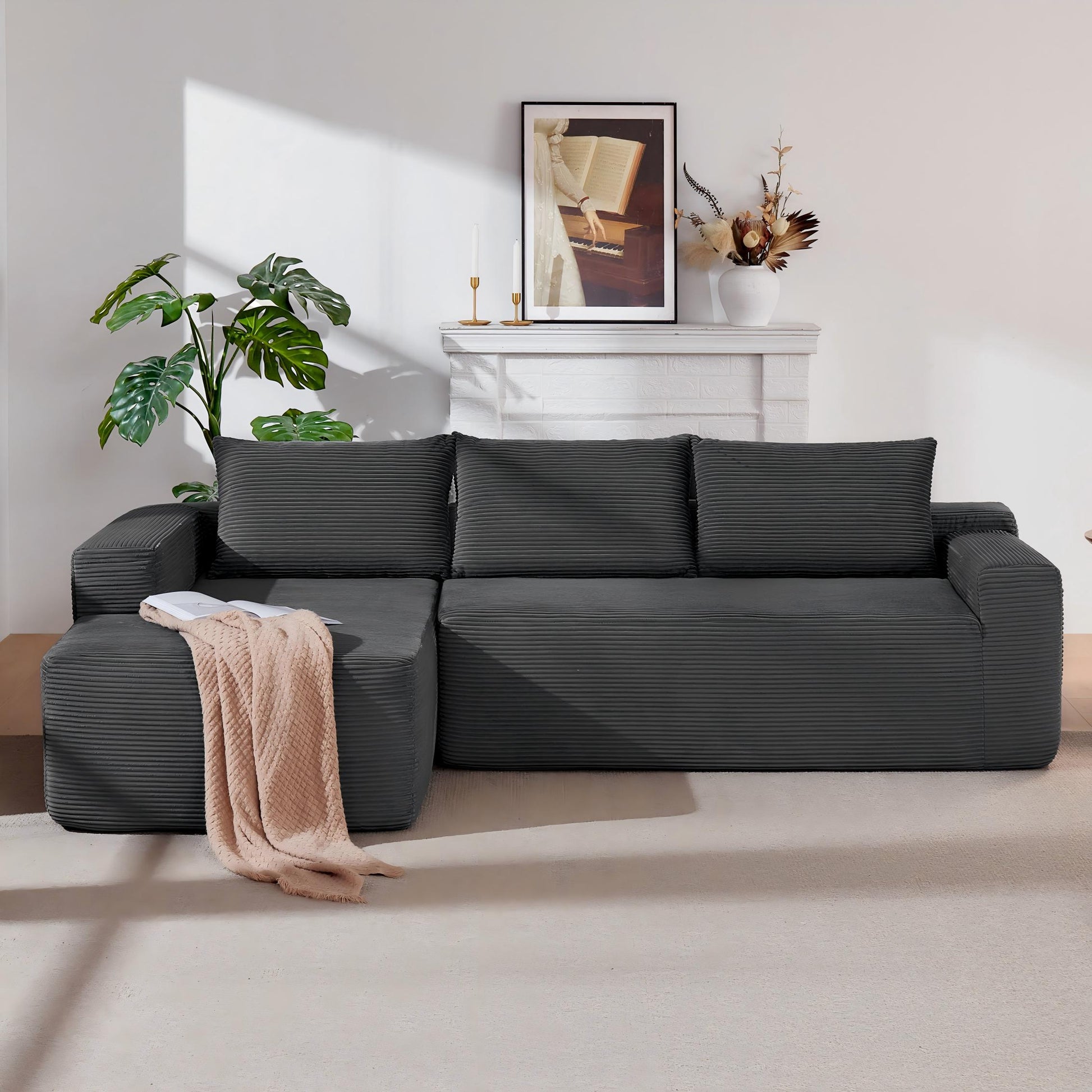 NEW 96.9" Cloud Sectional Couch with U-Shaped Chaise,Modern Modular Sofa with Deep Seat, Upholstered Couches for Living Room Bedroom,No Assembly Required,(Plush Corduroy Fabric),Grey-Blue-Left image 1