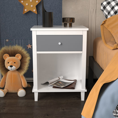 26.77''H Wooden Nightstand with One Drawer One Shelf for Kids, Adults,Gray+Silver handle image 3