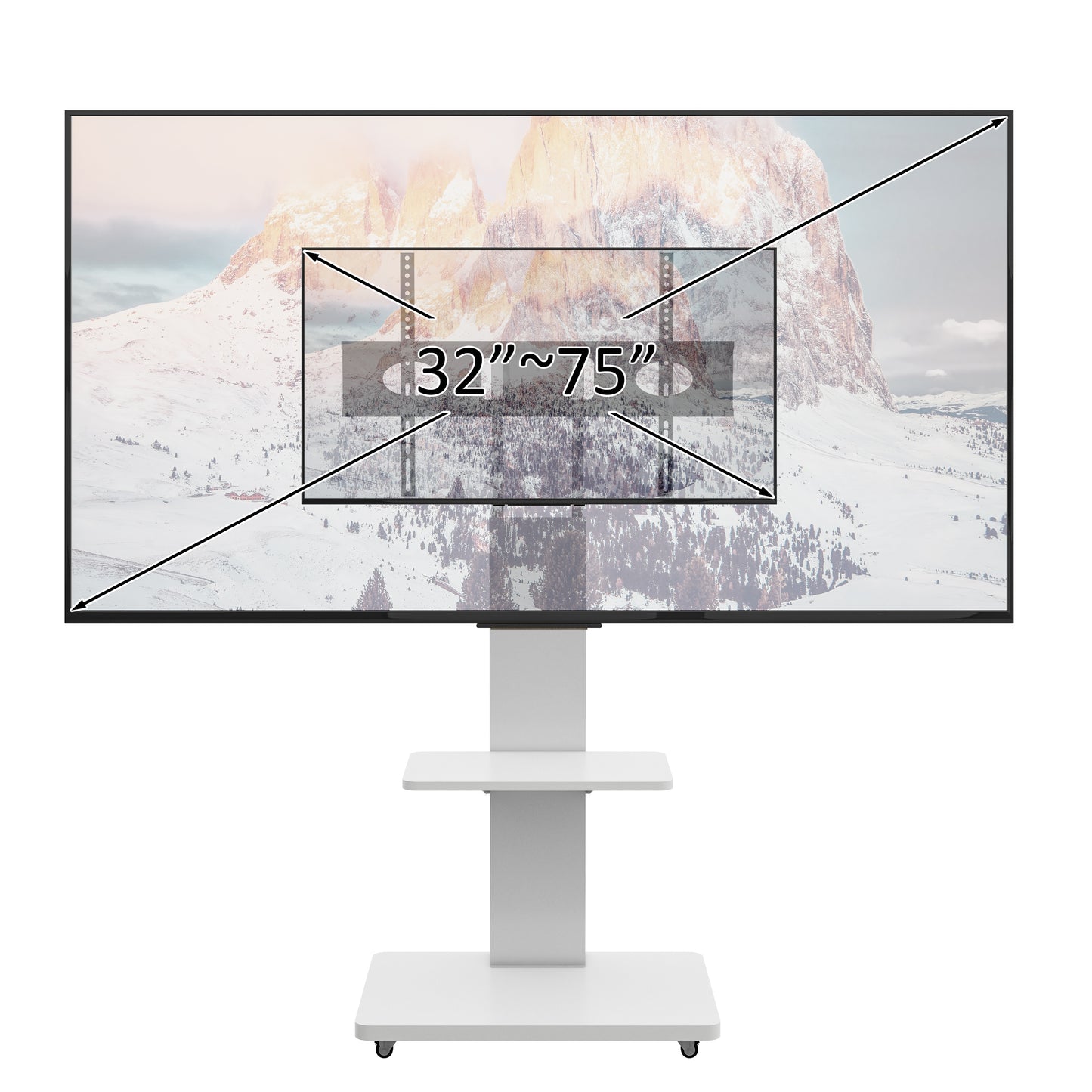 TV Stand with Shelf for Living Room, Bedroom,Offices,Mobile TV Cart for 32-75 inches,Floor Stand with Mount on Lockable Wheels,White image 7