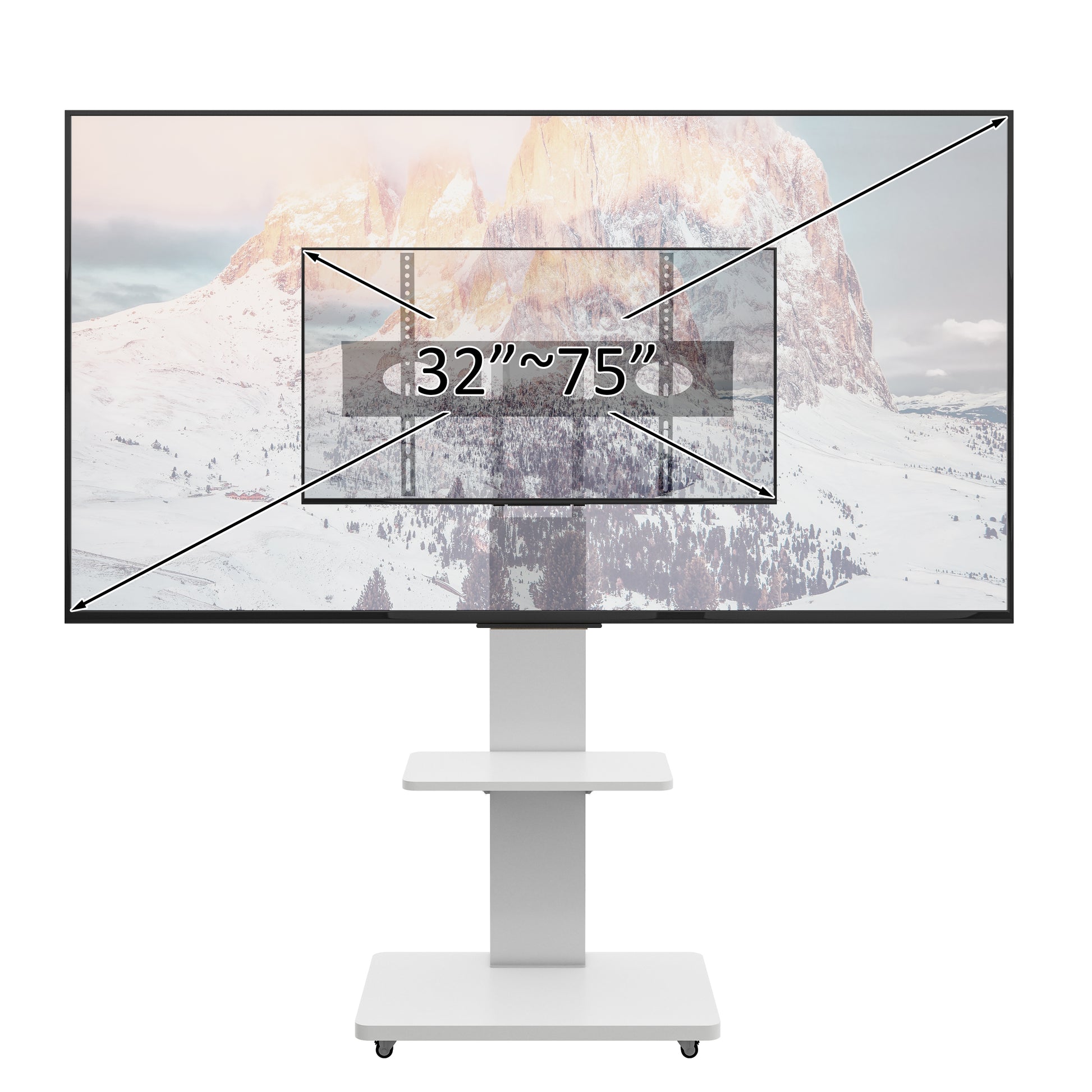 TV Stand with Shelf for Living Room, Bedroom,Offices,Mobile TV Cart for 32-75 inches,Floor Stand with Mount on Lockable Wheels,White image 7