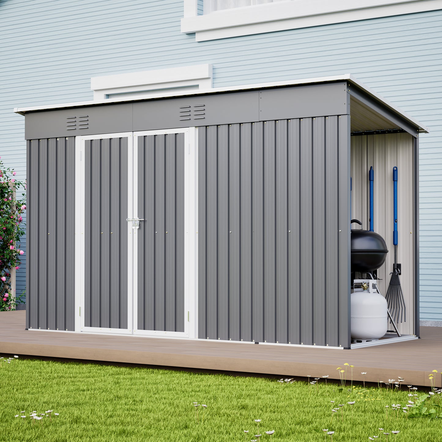 10'x4' Outdoor Metal Storage Shed for Garden Tools Lockable Door With Floor Frame image 1
