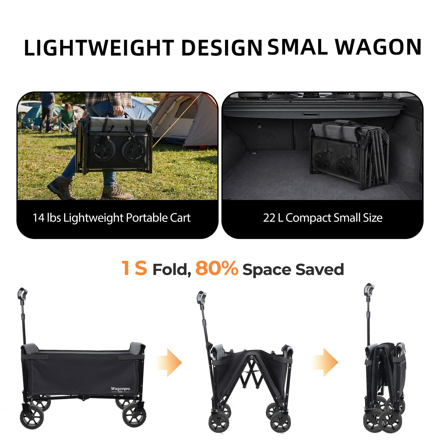 Upgraded 5*2" Wide Wheels, All-in-One Convertible Folding Trolley with Full-Side Opening & Dog Leash, Versatile Seating & Storage, 220Lbs Capacity for Camping, Beach, Shopping, Black image 5