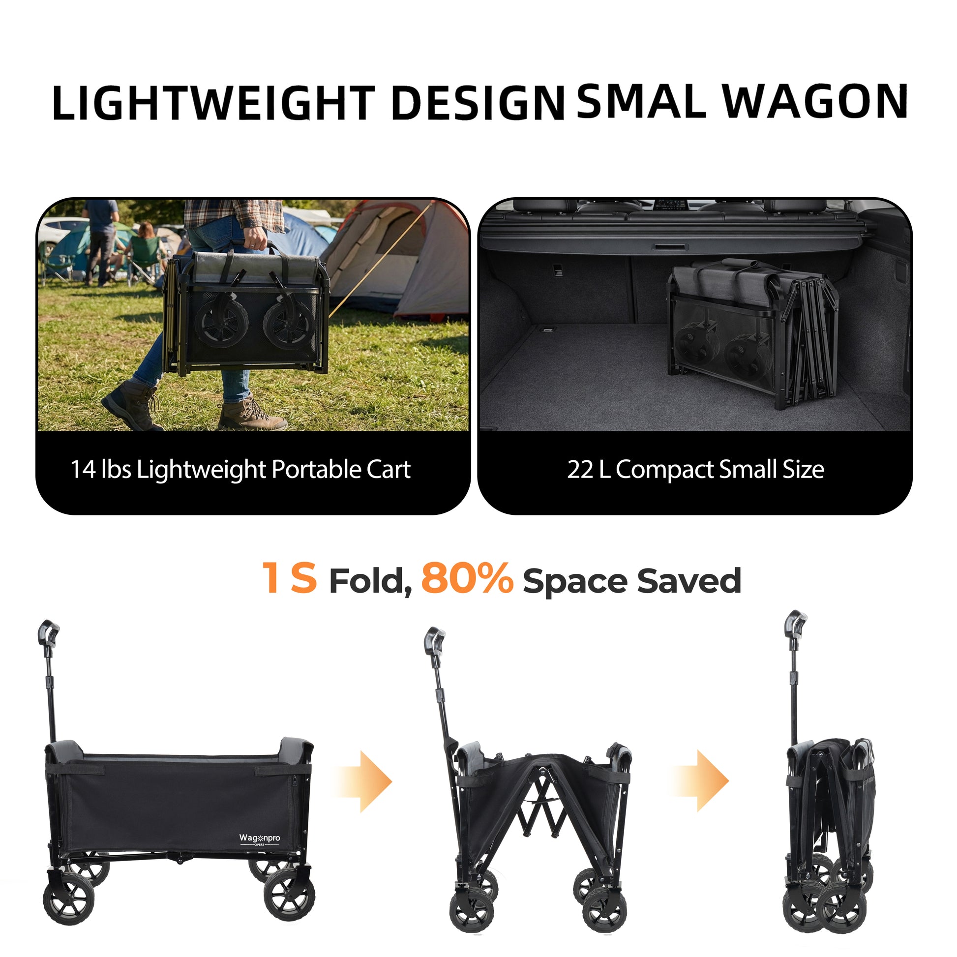 Upgraded 5*2" Wide Wheels, All-in-One Convertible Folding Trolley with Full-Side Opening & Dog Leash, Versatile Seating & Storage, 220Lbs Capacity for Camping, Beach, Shopping, Black image 5