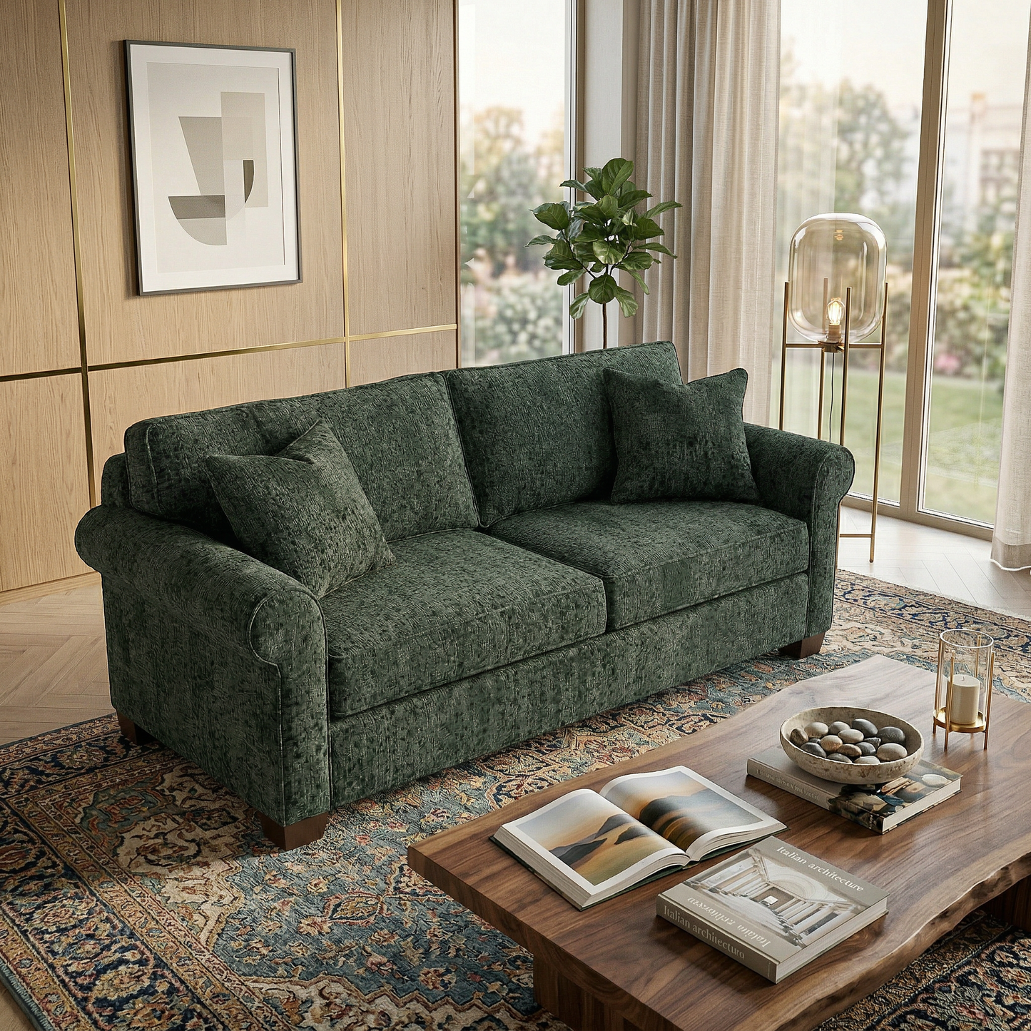 Irlanda Sofa – Made in USA, 5-Day Shipping, Custom Fabric Options, Classic Sofa Wholesale Sofa Furniture - Velvet Antique Charcoal - Sage Green image 1