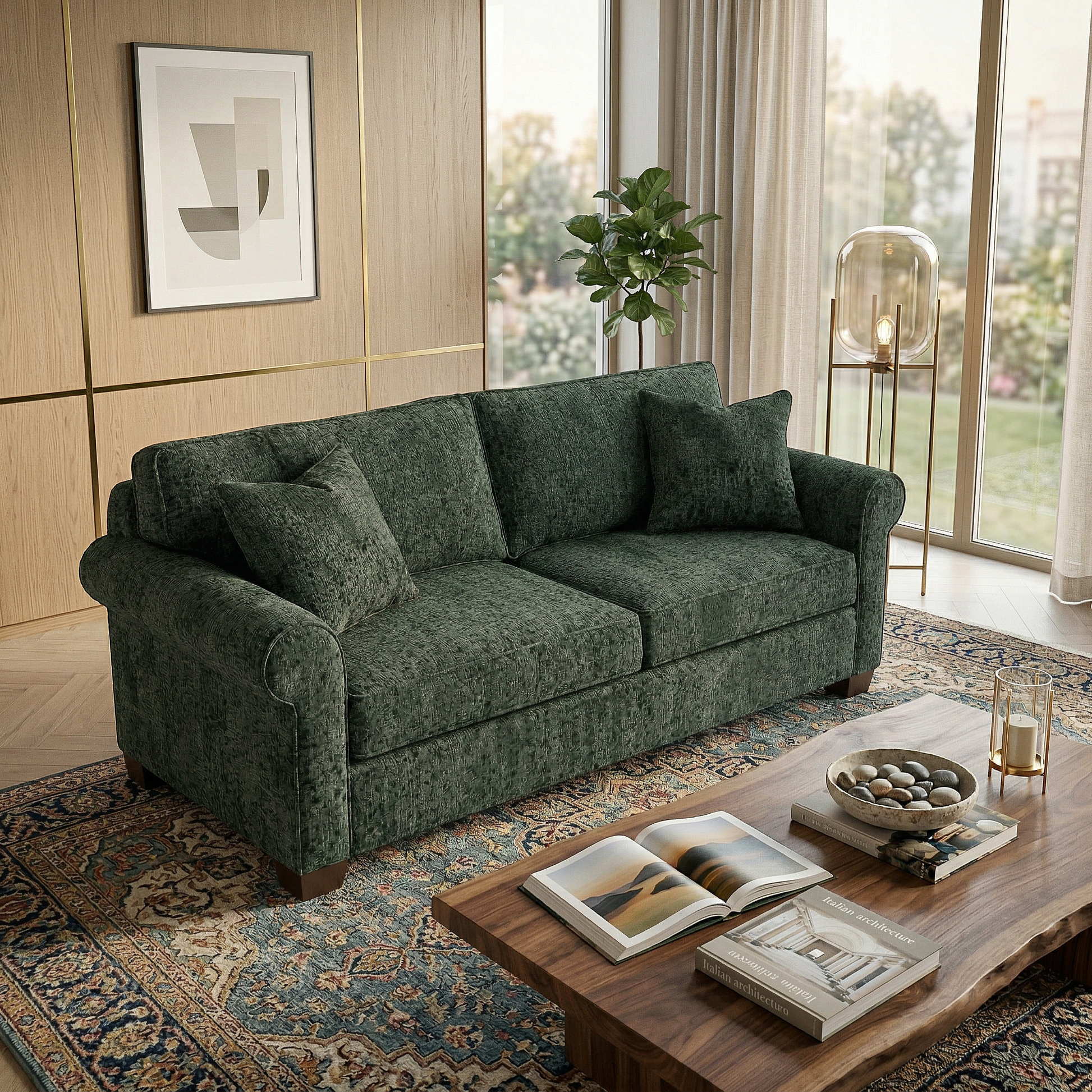 Irlanda Sofa – Made in USA, 5-Day Shipping, Custom Fabric Options, Classic Sofa Wholesale Sofa Furniture - Velvet Antique Charcoal - Sage Green image 1