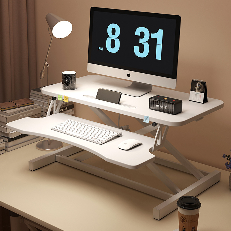 32 Inch Desk Converter, Height Adjustable Sit to Stand Riser, Dual Monitor and Laptop Workstation with Wide Keyboard Tray, Standing Computer Desk, WHITE image 8