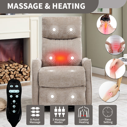 Khaki Heat Massage Manual Recliner Chair with Rocker and Swivel in Fabric for Living Room image 9