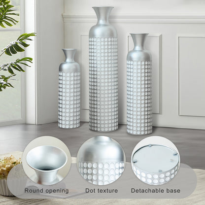3 Pack Silver Metal Vase Set, Nested Semi-Handcrafted Embossed Vases, Modern Decorative Centerpieces for Home, Floor, Living Room, Fireplace, Not Waterproof image 7