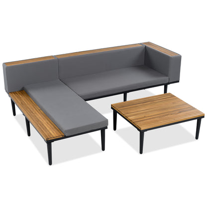 <Old SKU: N704G201251E> Luxury Patio Furniture Set with Removable Cushions and Coffee Table, L-Shaped Acacia Wood Sofa with Side table, Outdoor Conversation Sectional Sofa for Backyard, Porch, Gray image 9