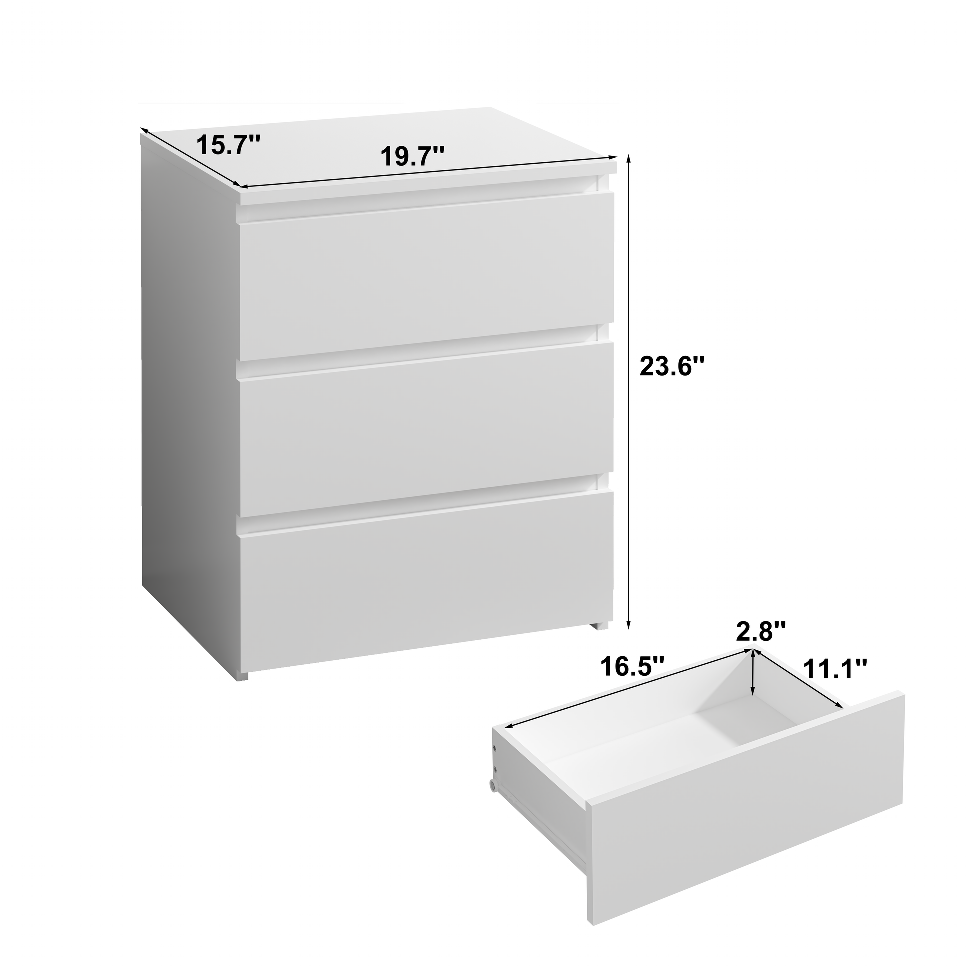 (Set of 2)3 Drawer Dresser, Small Dresser for Closet, Wooden White Nightstand for Bedroom, Chest of Drawers Side Table Storage Cabinet for Home Office, Each box Contains Two Side Tables image 3