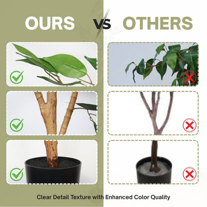 6FT Artificial Ficus Tree with Natural Trunk in Black Plastic Pot for Indoor Home Office Decor, 1pc/set image 9