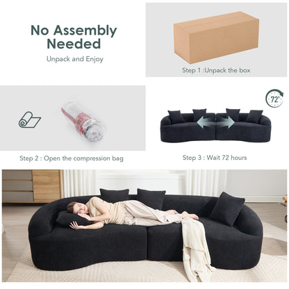 Compression Sponge Sofa Black Curved Modular Sectional, 30D High-Density Chenille Sleeper Couch for Apartment,Living room 110"L image 3