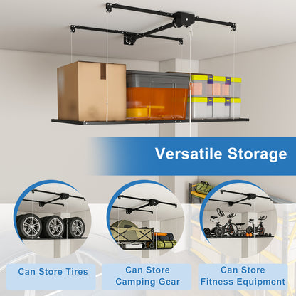 Black Overhead Garage Storage Rack 3x6 FT for High Ceilings 10-12 FT, 370LBS Capacity All-Steel Construction with Safety Lock (Installation Required, Heavy-Duty Garage Organizer) RR image 4