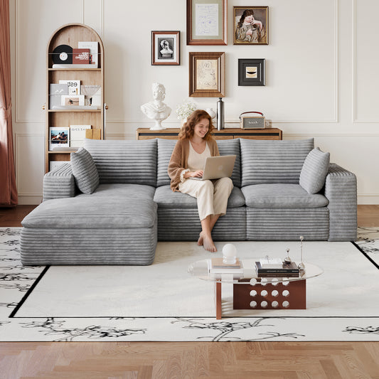 Dekuch 102" Cloud Sofa Grey Corduroy Front View