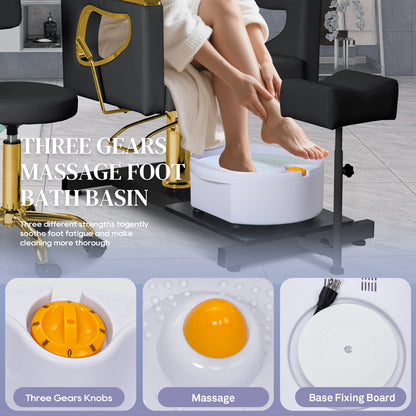 Pedicure Chair No Plumbing,Reclining Pedicure Station Unit with Adjustable Height and 360 Swivel,Hydraulic Foot Spa Chiar with Footrest and Massage Foot Bath, Gold image 4