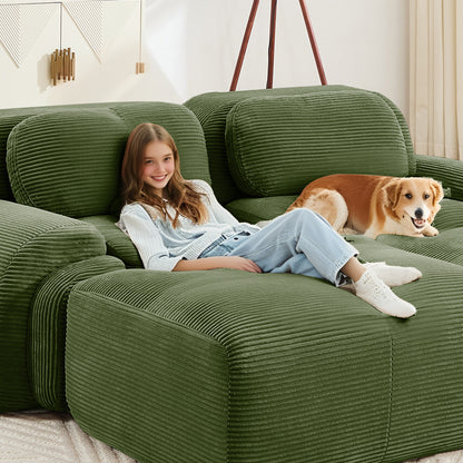 82'' L-shaped sofa in softCorduroy Fabric fabric modular design multiple combinations curved armrests assembly required high-resilience sponge suitable for living rooms rest areas bedroom,Olive green image 8
