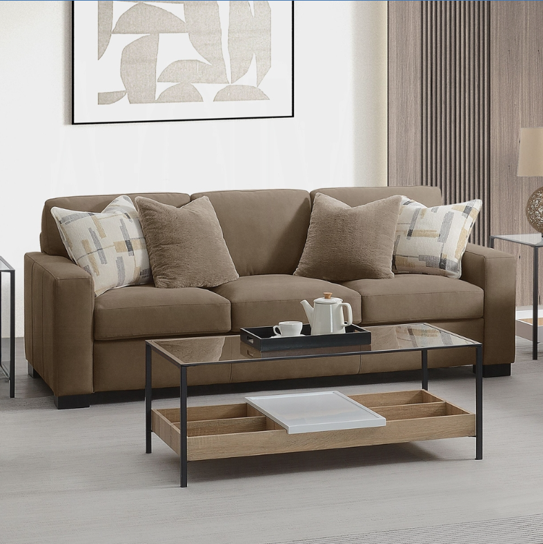 Darya Brown Suede Fabric Sofa w/4 Pillows image 1