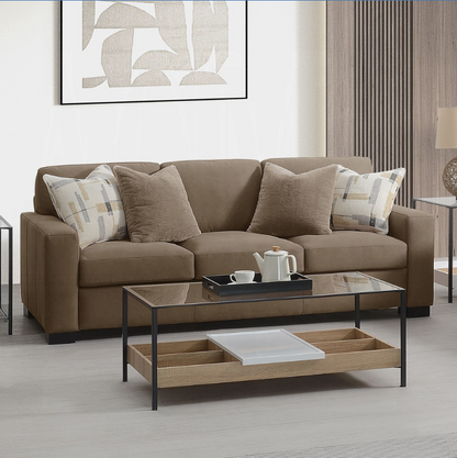 Darya Brown Suede Fabric Sofa w/4 Pillows image 1