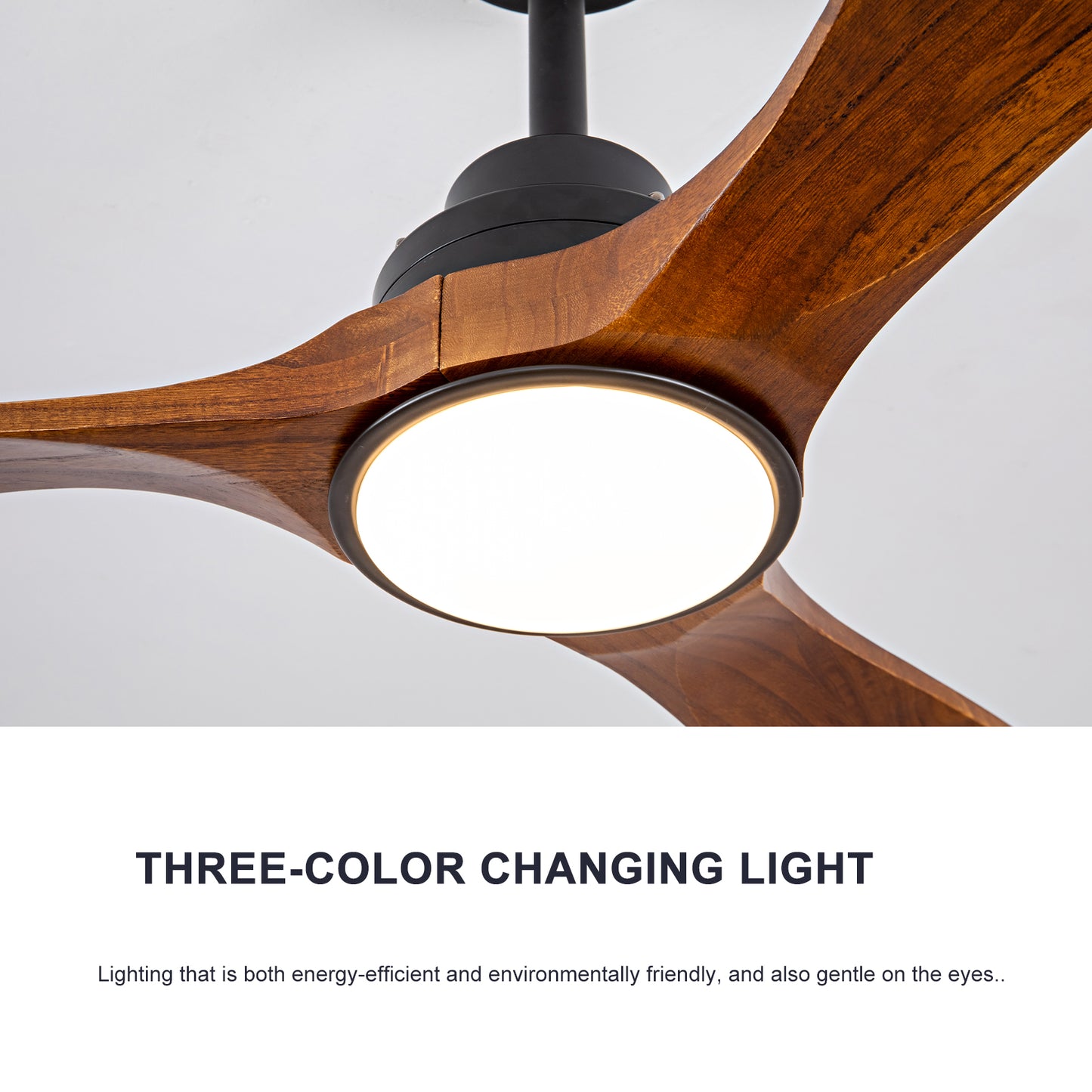 52" indoor Ceiling Fan with Light,3 Walnut Solid Wood Blade, Remote Control,3 CCT Dimmable LED, Timer, 6-Speed Reversible Motor Use for Living Room or Patio image 5