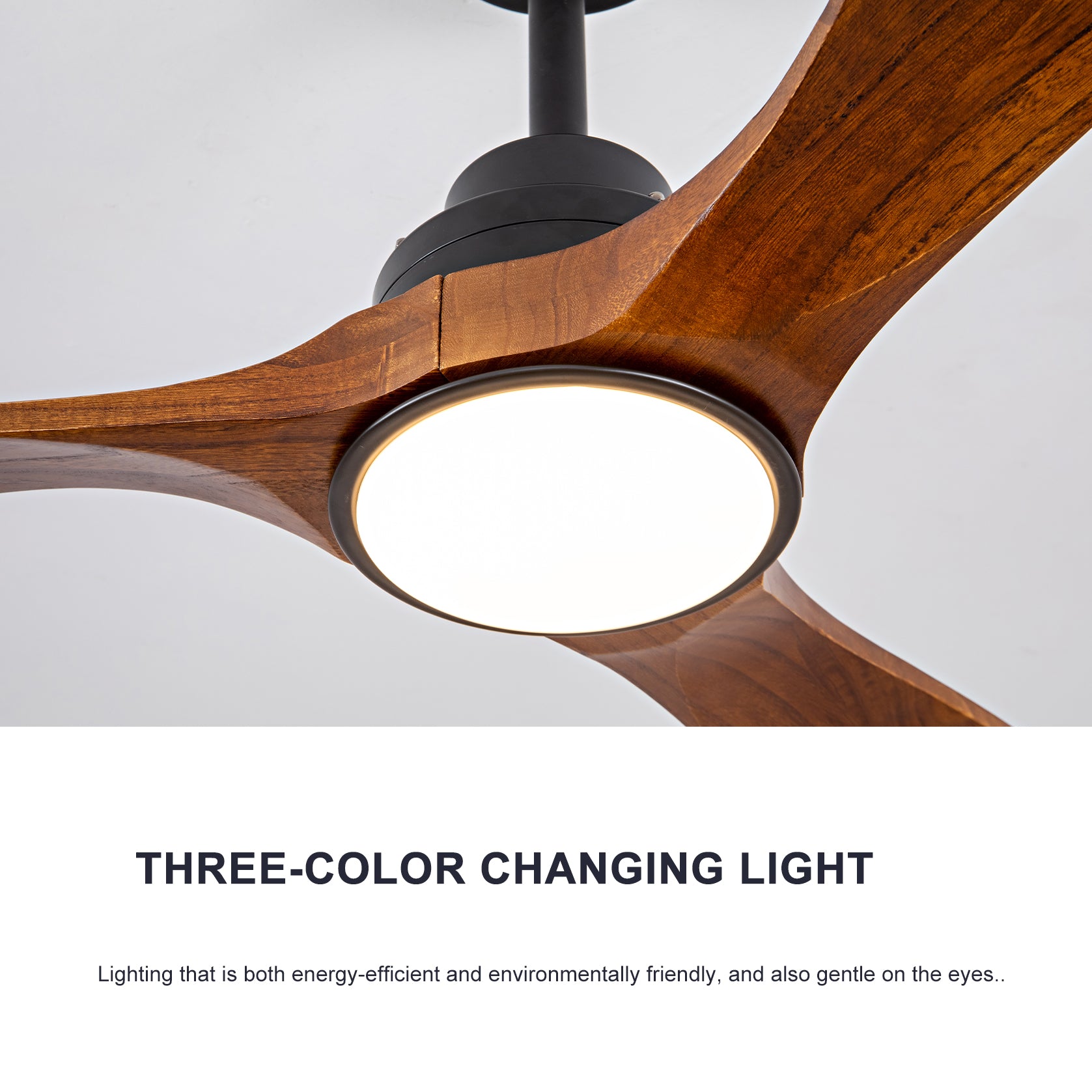 52" indoor Ceiling Fan with Light,3 Walnut Solid Wood Blade, Remote Control,3 CCT Dimmable LED, Timer, 6-Speed Reversible Motor Use for Living Room or Patio image 5