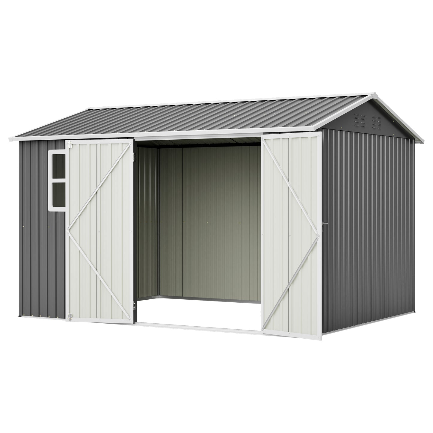 10'x8' Oversized Steel Storage Shed with Window, Lockable Doors & Sloped Roof, Heavy Duty Outdoor Tool Shed for Garden, Patio, Backyard, Lawn - Dark Gray image 12
