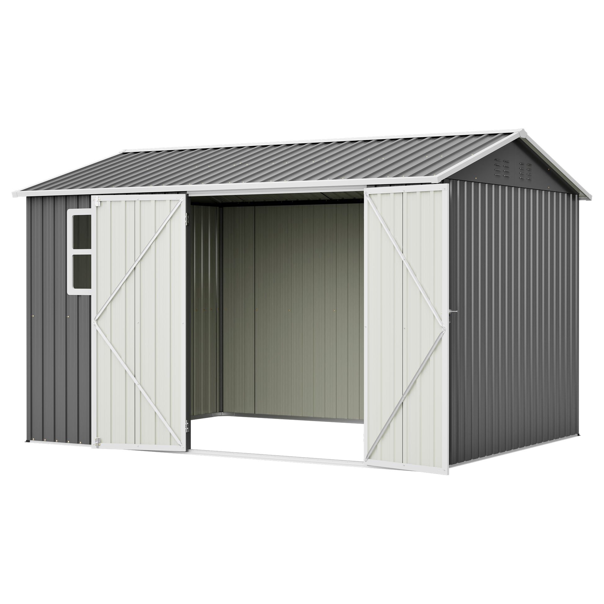 10'x8' Oversized Steel Storage Shed with Window, Lockable Doors & Sloped Roof, Heavy Duty Outdoor Tool Shed for Garden, Patio, Backyard, Lawn - Dark Gray image 12