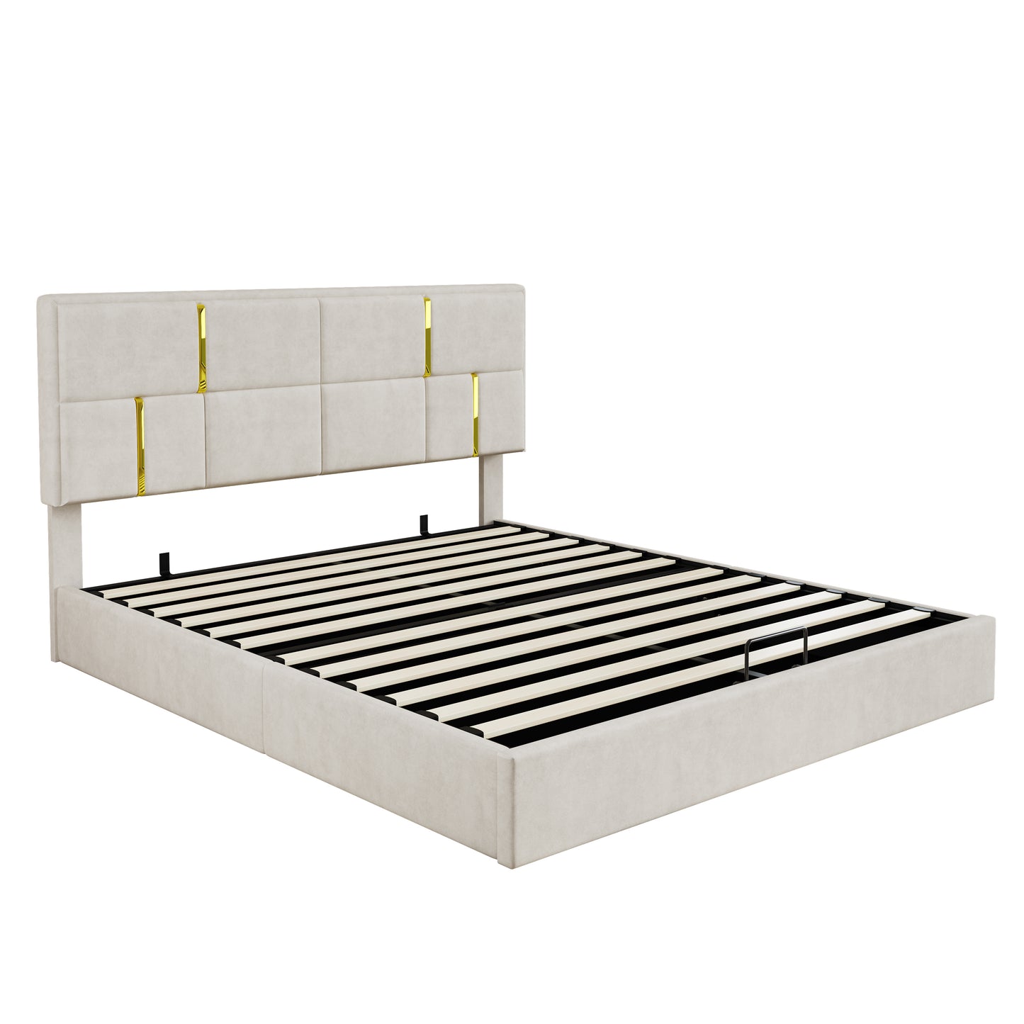 Queen Size Upholstered Platform Bed with Hydraulic Storage System,No Box Spring Needed,Beige(Old SKU: N733P207778A) image 4